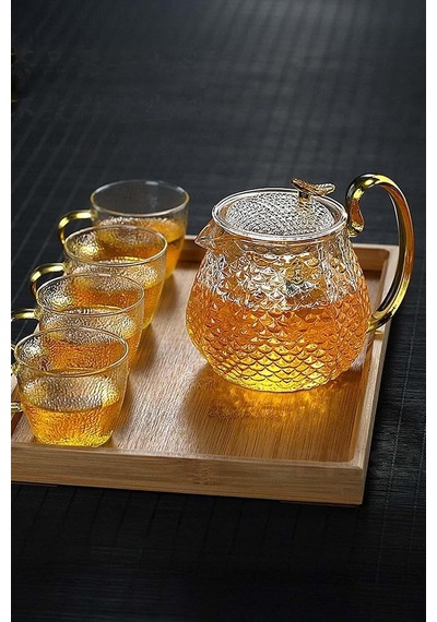 Modern Cam Demlik 550 Ml - Isıya Dayanıklı, Cam Süzgeçli Ve Altın Kulplu Çay Keyfi çok renkli