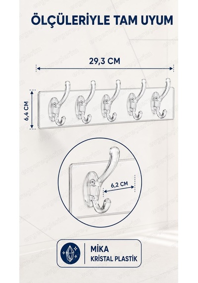 5'li Güçlü Yapışkanlı Şeffaf Duvar Askısı Banyo Mutfak Düzenleyici
