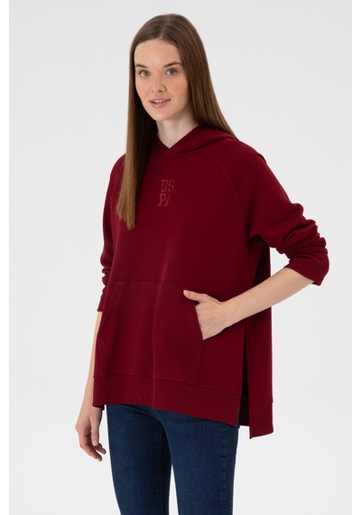 U.S. Polo Assn. Kadın Bordo Yırtmaçlı Kapüşonlu Sweatshırt 50313611-VR014