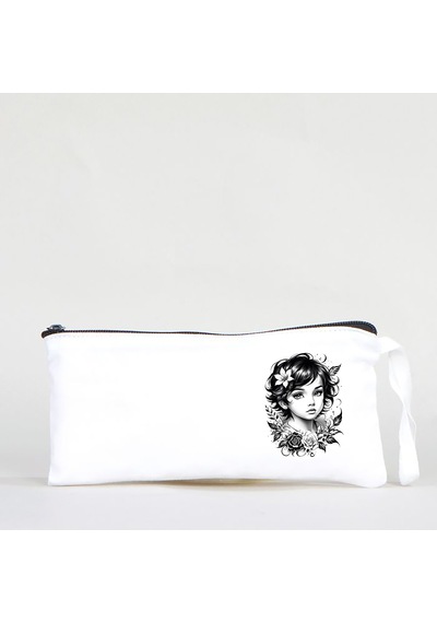 Tattoo Bez Kalemlik Çanta 21x10 Cm Beyaz - No.14 Beyaz - Siyah