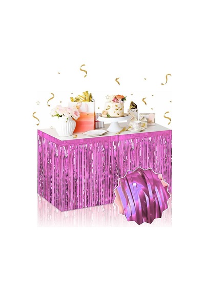 Kendinden Yapışkanlı Pembe Metalize Püsküllü Masa Eteği 75 X 275 Cm Parti Süslemesi Standart