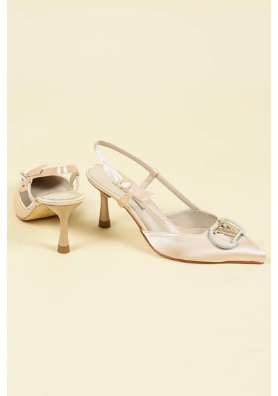 Birikon V Tokalı Saten Stiletto Ten-ten Ten