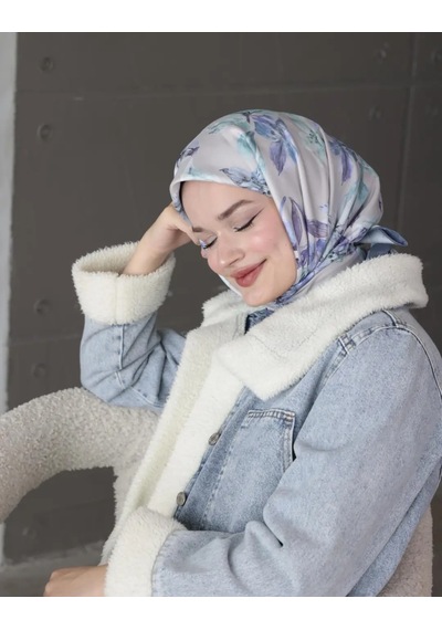 Bushu Çiçek Ve Desenli Twill Eşarplar Baby Blue Açık mavi