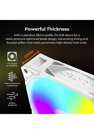 Lexroo E28 Argb 120 Mm Kasa Fanı, Gelişmiş Soğutma Verimliliği İçin 28 Mm Kalınlığında Fan Standart
