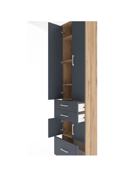 Arges Dolap 5 Raflı 3 Çekmeceli 4 Kapaklı 60x30x243 Çam-antrasit Çam