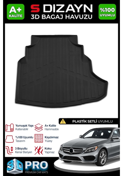 S-dizayn Mercedes C200 W205 3d Pro Bagaj Havuzu 2014-2021 A+ Kalite