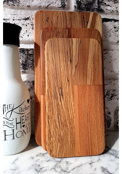 Kayın Kesme Tahtası 3 Parça Sunum Seti Servis Tabağı Kahvaltı Tabağı Doğal Ahşap