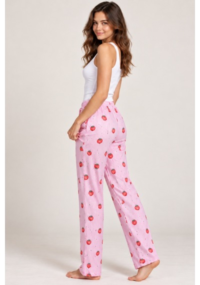 Womanandkids Night Beyaz Kadın Çizgili Bluz Desenli Askılı Pijama Takımı