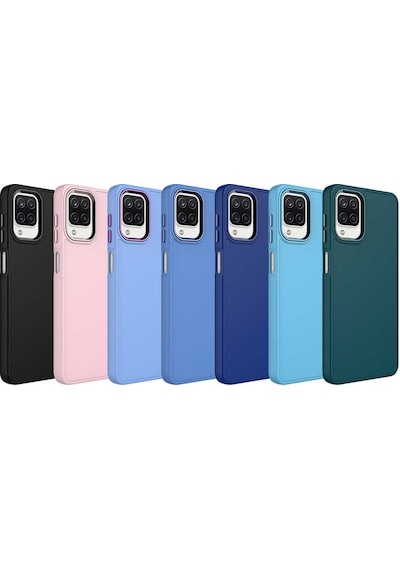 Samsung Galaxy Uyumlu A12 Renkli Metal Kamera Çerçeveli First Class İçi Kadife Lansman Kılıf - Petrol Mavisi