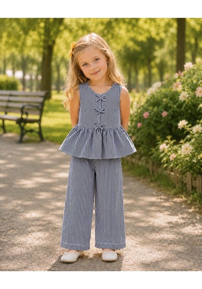 My Kids Wear Kız Çocuk Bella Fiyonk Detaylı Alt Üst Takım 12799 Lacivert