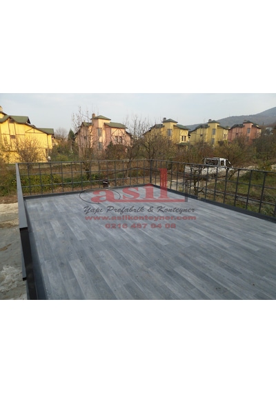 36 M² Loft Katlı,balkonlu, V Çatı + Verandalı Ahşap Desen Betopan