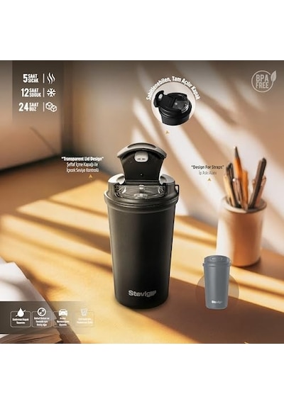 Work Flip Open Coffee Mug Çelik Termos 400 Ml Grey St-251 Diğer