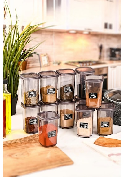 Mithra Life Mıt1135 1 Sızdırmaz Kapak Baharatlık Saklama Kabı I + Etiket Antrasit 450 ML 2 Adet Antrasit
