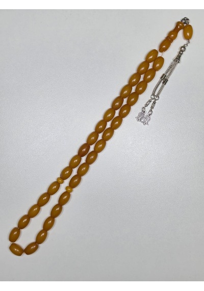 Mışmışi Renk Sıkma Kehribar Tesbih Püsküllü Fıçı Kesim 9 X 13 Mm