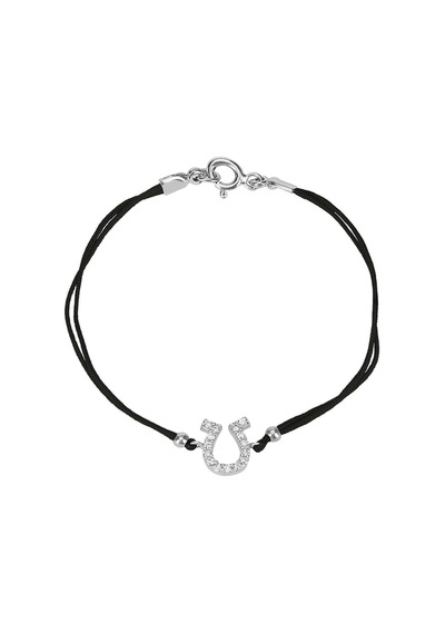 Zirkon Taşlı Pırlanta Montür Gümüş Rengi Kaplama Siyah İpli At Nalı Bileklik Gümüş - Rose Gold