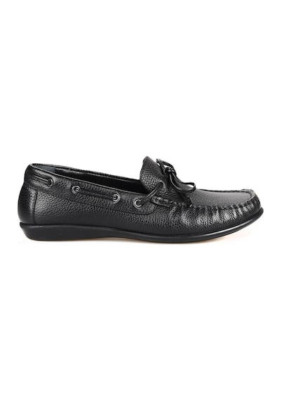 Siyah Deri Fiyonklu Kadın Loafer Ayakkabı-Siyah-38 Siyah