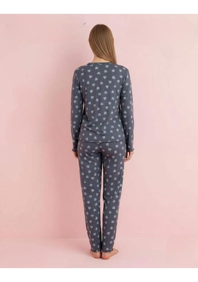 Pijamerry Kadın Bambu Baharlık Dantel Yaka Uzun Kol İnce Pijama Takımı 5204f - 1 Adet Füme