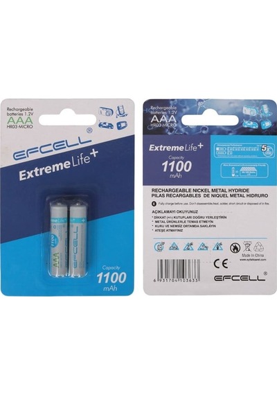 Efcell Extreme Life+ 1.2 Volt 1100mah Aaa İnce Şarjlı Pil 2'li Paket