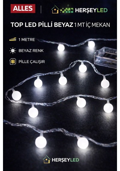 Top Led Pilli Beyaz 1 Mt İç Mekan Beyaz