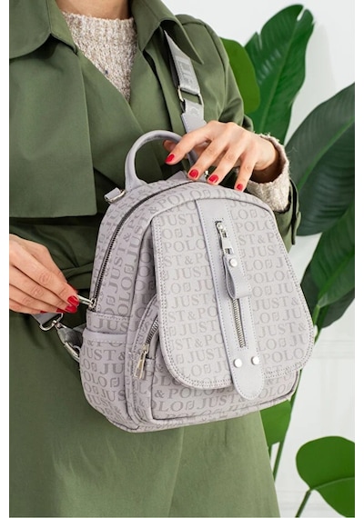 Just Polo Kadın Günlük Kullanıma Uygun Su Geçirmez Çok Bölmeli Sırt Çantası Shopper Gri
