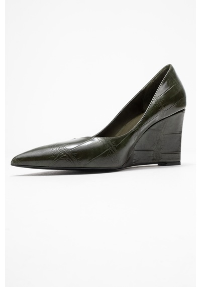 Luvishoes Luvi Shoes Puera Yeşil Baskı Sivri Burunlu Kadın Dolgu Topuklu Ayakkabı Yeşil
