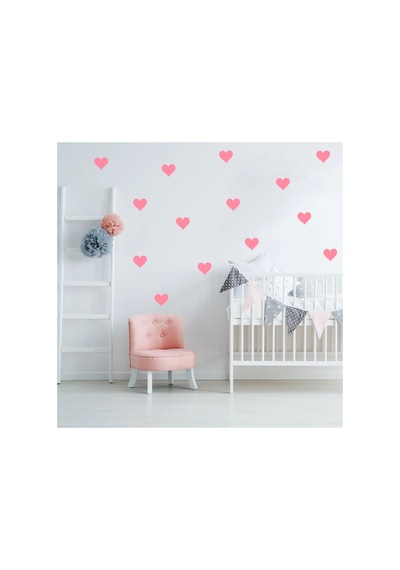 5cm Ebadında Kalp Duvar Sticker Seti - 125 Adet Bebe Pembe