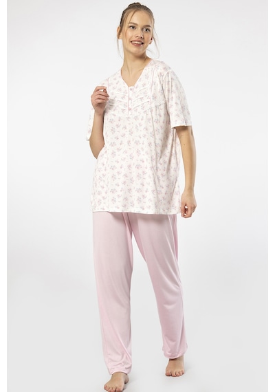 Türen 3369 Kadın Büyük Beden Kısa Kollu Pijama Takım-pembe Pembe