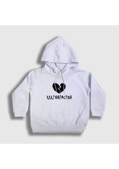 Presmono Unisex Çocuk Broken Heart Xxxtentacion Kapüşonlu Sweatshirt Beyaz