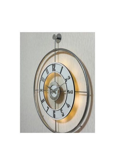 Pey Aksesuar Metal Camlı Duvar Saati Krom Toz Boya 60x80cm Büyük Boy Işıklı Gerçek Cam Duvar Saati Modern Tasarım M61-kromgrı-şeffaf-beyaz-gümüş