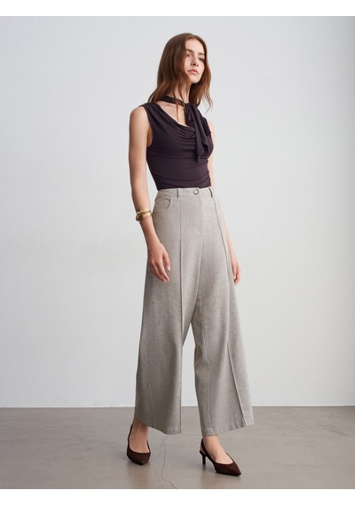 DİLVİN 72728 Keten Karışımlı Geniş Paça Pantolon-taş