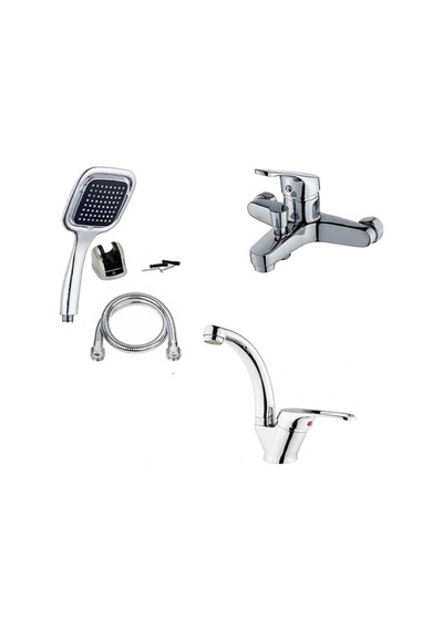 3'lü Set Banyo Bataryası Lavabo Bataryası Kare Duş Seti 5 Yıl Garanti 285 ML