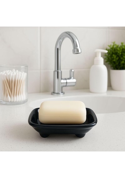 Şura Mutfak Seramik Sabunluk, Delikli Tasarım, Siyah, Banyo Ve Lavabo İçin