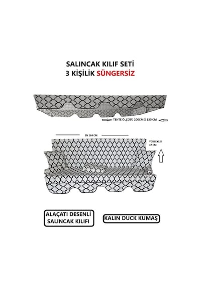 3 Kişilik Salıncak Lüks Kılıf Seti Süngersiz Alaçatı Desen 164 47 Çok Renkli