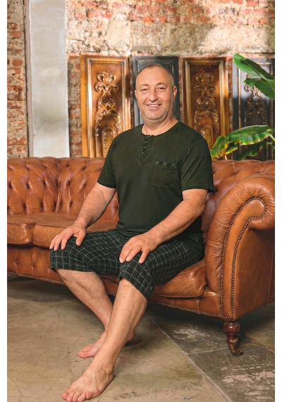 Aydoğan Erkek Dinç Büyük Beden Koton Koyu Yeşil Bermuda Pijama Takımı 0085 Yeşil