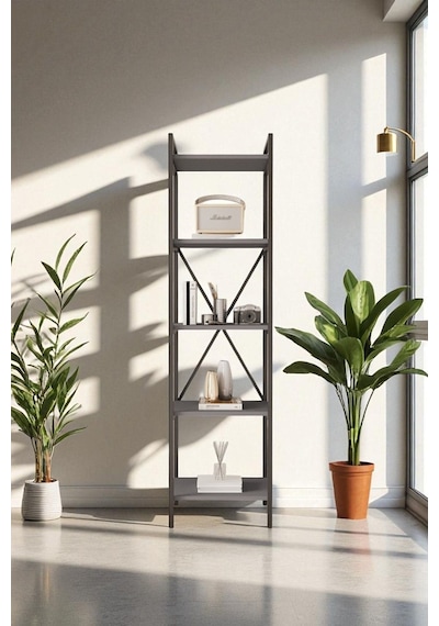 Nilamu Antrasit 45 Cm Kitaplık, Metal Aksamlı, Organizer, Ofis, 45 170 34 Antrasit