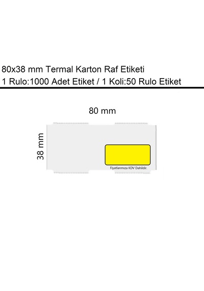80x38 Mm Karton Termal Raf Reyon Etiketi Sarı Fiyat Çerçeveli 1000'li Sarım 50 Rulo Etiket 50