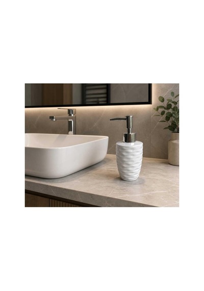 Seramik Sıvı Sabunluk, Dalga Desenli, Beyaz, Banyo Lavabo Aksesuarı Diğer