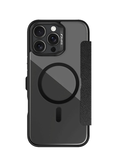 Apple Uyumlu iPhone 16 Pro Kılıf Magsafe Vegan Deri Şeffaf Kartlıklı Raptic Urban Folio Serisi Kapak Siyah