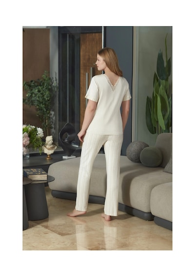 Angbutik Aqua 26573 Kadın Kısa Kol Pijama Takımı Bejmelanj