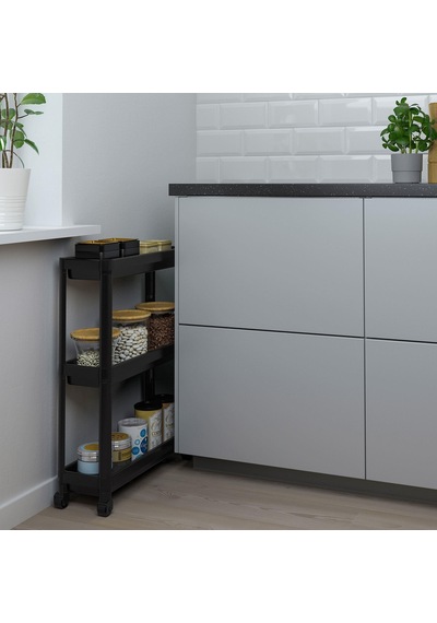 Servis Sehpası Siyah 54x18x71 Cm Meridyendukkan Mutfak-banyo Düzenleyicisi 3 Katlı Tekerlekli