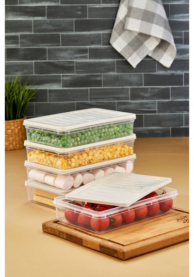 Multi Box 5 Li Set Saklama Kabı Seti - Dondurucu & Mikrodalga Uyumlu Krem