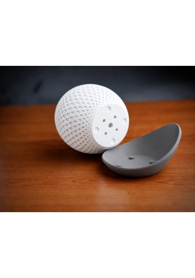 3d Baskı Küre Saksı - Kafes Dokulu İki Parçalı Dekoratif Saksı - Beyaz-gri