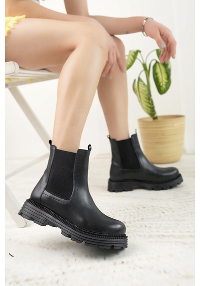 Nesil Shoes Swell 3080 Siyah Çift Lastikli Kadın Bot-siyah Siyah