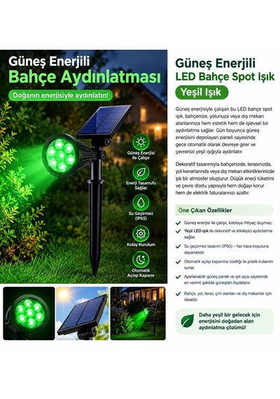 Güneş Enerjili Dekoratif Yeşil Led Bahçe Ve Çim Spot Lambası - Peyzaj & Yol Aydınlatma