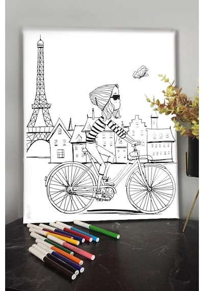 Bisiklet 40x30cm Çocuklar Için Özel Boyanabilir Tablo Tuval Mandala Kalem Hediyesi Yoktur.