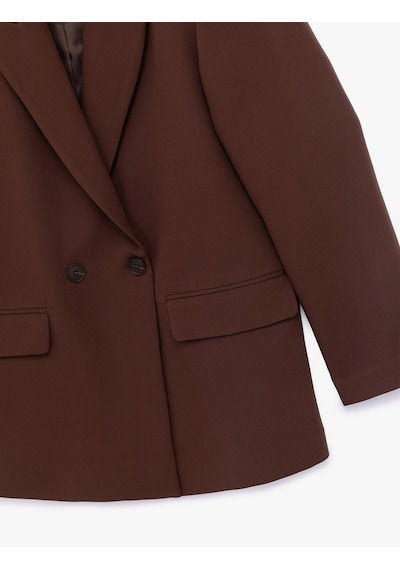 Koton Uzun Kollu Kapaklı Cep Detaylı Oversize Kruvaze Blazer Ceket Kahverengi 6wak50051uw Kahve