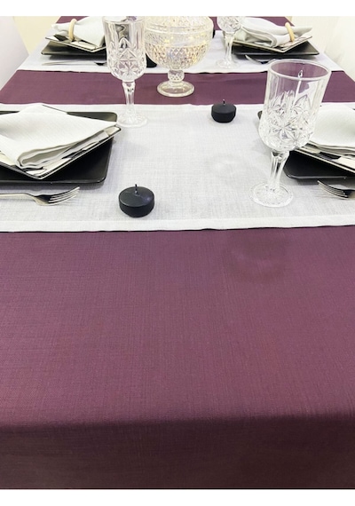 Keten Görünümlü Begonvil Masa Örtüsü Mürdüm 15 Parça