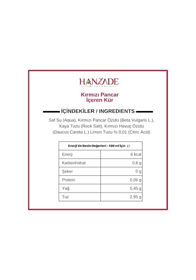 Hanzade Bitkisel Pancar Kvass Kırmızı Pancar Kür 2 x 1 L
