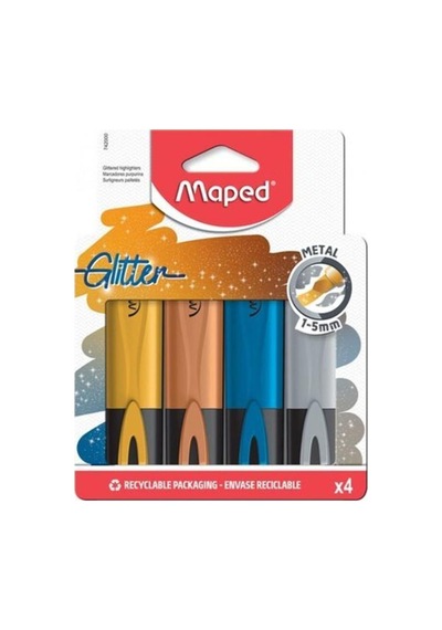 Maped Fosforlu Kalem Glıtter Metal 4 Lü Çok Renkli