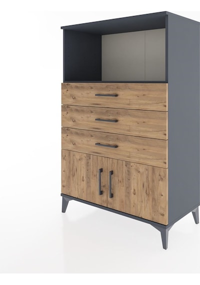 Hyperion Dolap Tek Raflı 3 Çekmeceli 2 Kapaklı 88x44x134 Antrasit-çam Antrasit